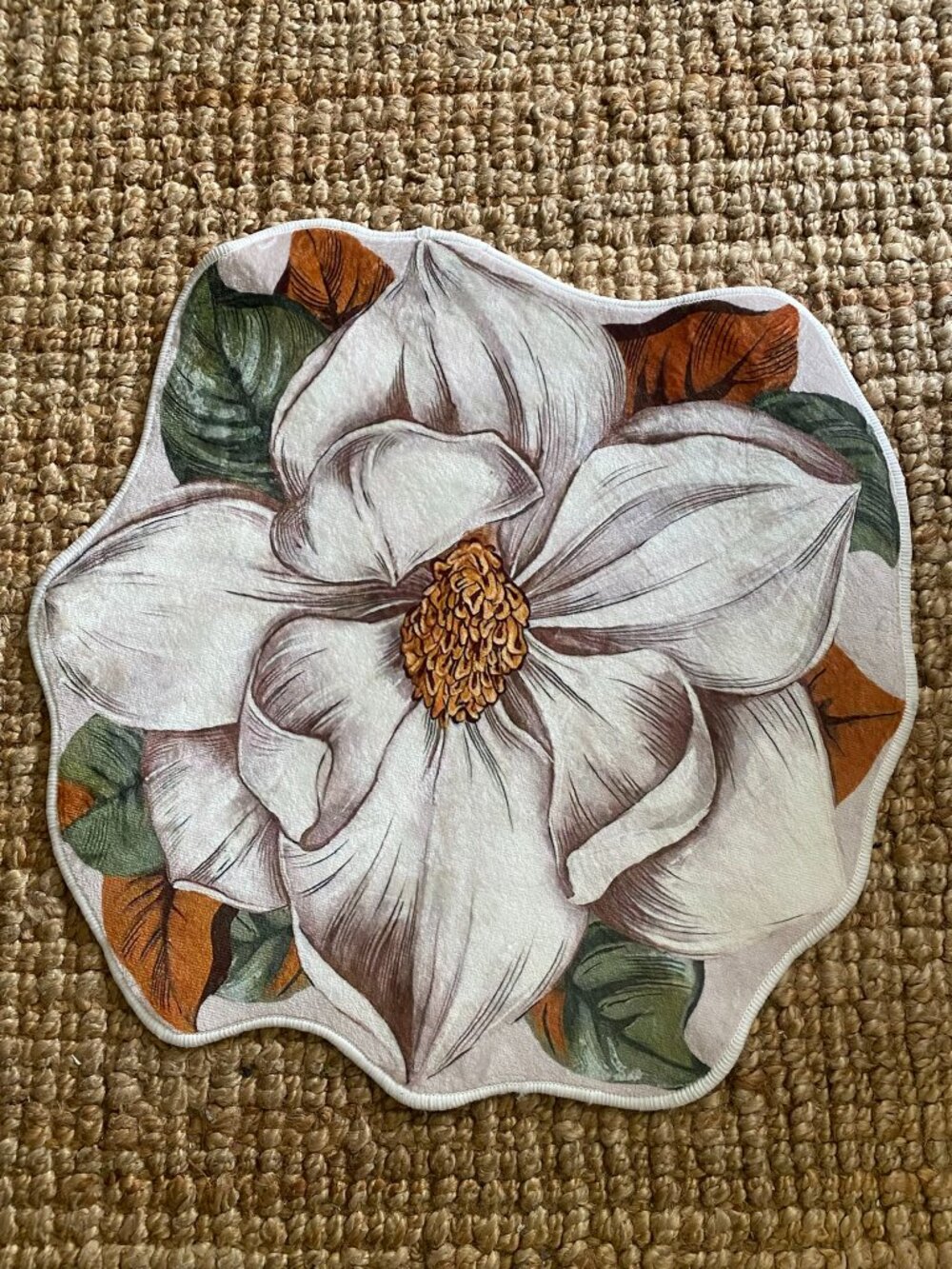 Vintage Botanical Magnolia Shaped Accent Flower Rug Floor Mat